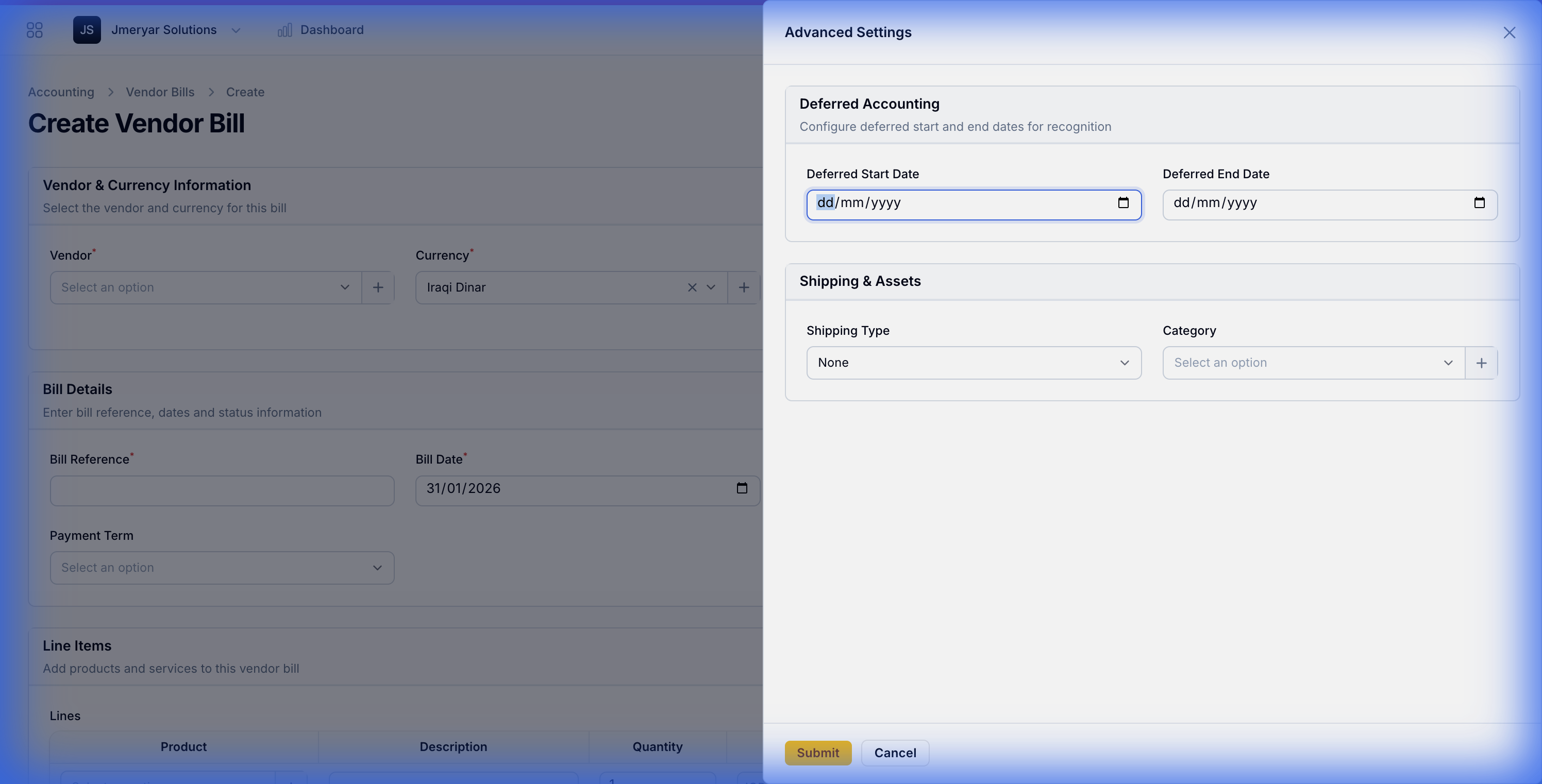 Asset Category Selection